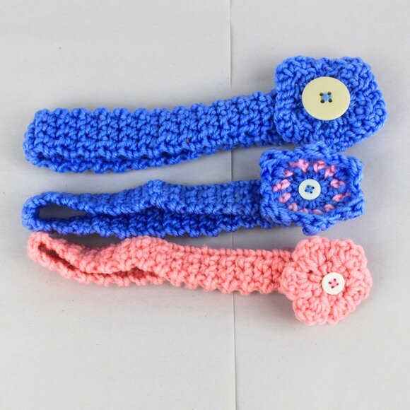 Set of 3 Handcrafted Crocheted Girls Button Flower Headbands - Picture 1 of 3